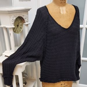 WE THE FREE Long Sleeve Black Batwing Pullover Cotton Sweater